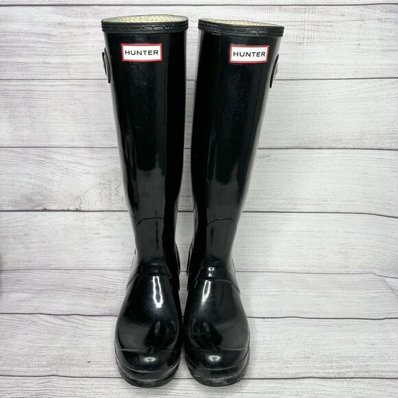 Hunter Original Gloss Tall Black Rain Boots women's size 7 - Picture 1 of 4